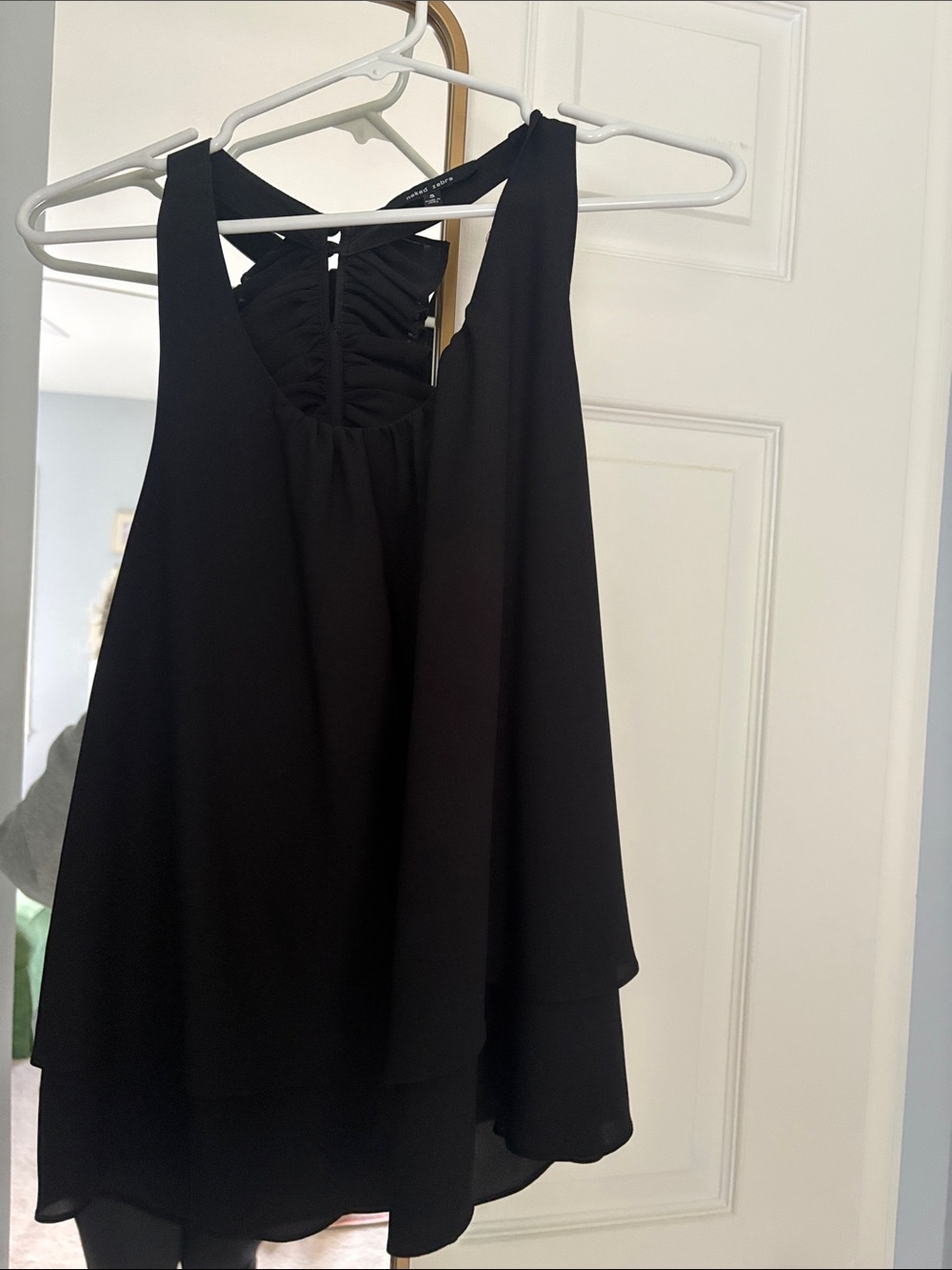 Naked Zebra Black Layered Chiffon Tank with Braided Back